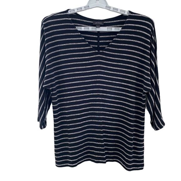 J.Jill Wearever Collection Striped V-neck 3/4 Sleeve Top Black/Beige‎ Women’s XS - Picture 1 of 6